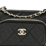 Shiny Crumpled Lambskin Quilted Mini Clutch With Chain Black