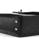 Shiny Calfskin Quilted CC Handle Vanity Flap Bag Black