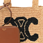 Raffia Calfskin Triomphe Cube Tote Natural Black