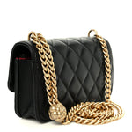Lambskin Quilted Sweet Camellia Flap Phone Holder With Chain Black