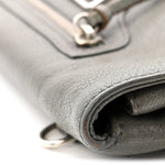 Chevre Silver Metallic Edge Hardware Envelope Clutch Gris Acier