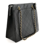 Lambskin Quilted CC Front Pocket Shopping Tote Black