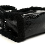 X UGG Crinkle Patent Shearling Small Shopping Bag Black