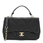 Lambskin Quilted Small Easy Carry Flap Black