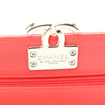 Grained Calfskin Quilted CC Box Wallet On Chain WOC Red