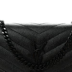 Grain De Poudre Matelasse Chevron Monogram Monochrome Chain Wallet Black