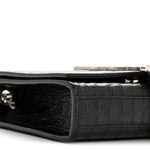 Calfskin Crocodile Embossed Small Classic Monogram Kate Tassel Satchel Black