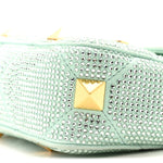 Crystal Suede Small Roman Stud Shoulder Bag Green