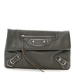 Chevre Silver Metallic Edge Hardware Envelope Clutch Gris Acier