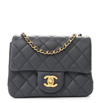 Lambskin Quilted Mini Pearl Crush Flap Dark Grey