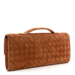 Suede Intrecciato Long Andiamo Top Handle Clutch  Amber