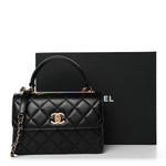 Lambskin Quilted Small Trendy CC Dual Handle Flap Bag Black