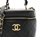 Lambskin Quilted Trendy Vanity Case Black