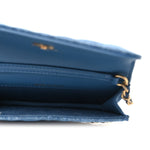 Denim Quilted CC Pearl Crush Clutch With Chain Blue