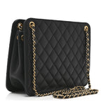 Calfskin Quilted CC Chain Accordion Tote Black
