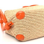 Raffia Calfskin Small Loop Top Handle Natural Burned Orange