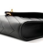 Lambskin Chevron Quilted Top Handle Envelope Clutch Black