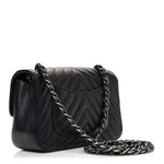 Metallic Caviar Chevron Quilted Mini Rectangular Flap Black