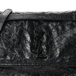 Crinkled Calfskin Matelasse Monogram Medium Niki Chain Satchel Black