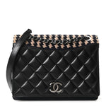 Tweed Calfskin Quilted Ballerine Flap Black Navy Beige