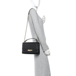 Grained Calfskin Quilted Medium Label Click Flap Bag Black