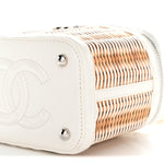 Calfskin Raffia Small Vanity Case Bag White Beige