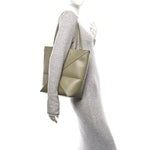 Shiny Calfskin Medium Puzzle Fold Tote Dark Khaki
