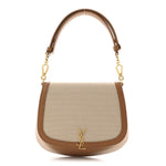 Canvas Calfskin Mini Voltaire Top Handle Bag Natural Tan