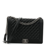 Calfskin Quilted Large Boy Flap Black