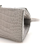 Shiny Calfskin Crocodile Embossed Small Hourglass Top Handle Bag Balenciaga Grey