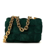 Suede Maxi Intrecciato Padded Chain Cassette Crossbody Bag Emerald Green