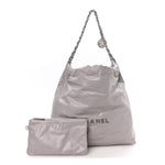 Shiny Calfskin Quilted Chanel 22 Grey