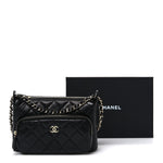 Shiny Crumpled Lambskin Quilted Small Preppy Pocket Clutch With Chain Black
