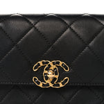 Lambskin Quilted Chain Infinity Waist Belt Bag Black