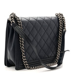 Calfskin Double Stitch Large Boy Flap Navy Blue