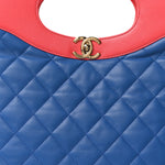 Lambskin Quilted Large 31 Shopping Bag Blue Red