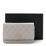 Caviar Quilted Studded CC Wallet On Chain WOC Grey
