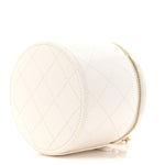 Lambskin Quilted Round Small Vanity Case With Chain White Black