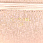 Iridescent Caviar Quilted Wallet on Chain WOC Beige