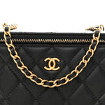 Lambskin Quilted Pearl Crush Small Vanity Case With Chain Black