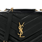 Calfskin Y Quilted Monogram Small Loulou Chain Satchel Black