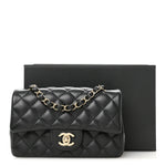 Lambskin Quilted Mini Rectangular Flap Black