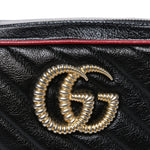 Vintage Effect Calfskin Matelasse Diagonal Small Torchon GG Marmont Bamboo Top Handle Shoulder Bag Black Romantic Cherry