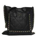 Calfskin Quilted Chain Flat Tote Black