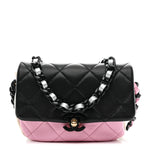 Lambskin Quilted Mini Lacquered Chain Flap Black Pink Beige Silver