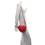 Calfskin Matelasse Diagonal Mini Interlocking G Heart Shoulder Bag Hibiscus Red
