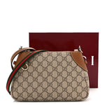 GG Supreme Monogram Textured Calfskin Small Emblem Shoulder Bag Beige Dark Brown