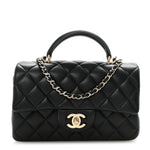 Lambskin Quilted Mini Top Handle Rectangular Flap Black