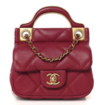 Calfskin Quilted Lady Handle Flap Card Holder With Chain Dark Pink