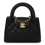 Shiny Aged Calfskin Quilted Nano Kelly Shopper Black